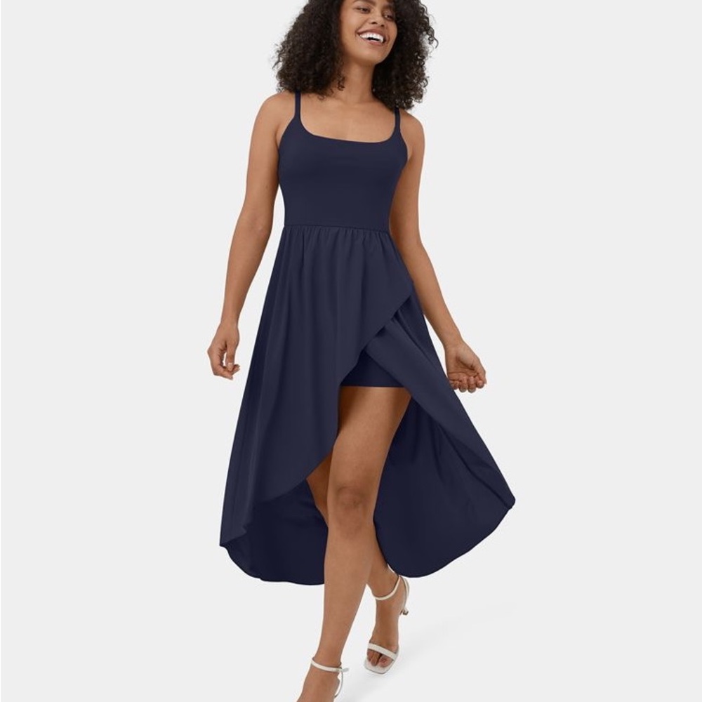 Halara Breezeful Backless High Low dress with shorts